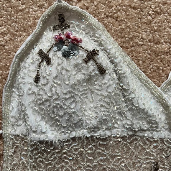 Vintage White Floral Beaded Halter Tie Open Back Top - Picture 7 of 9